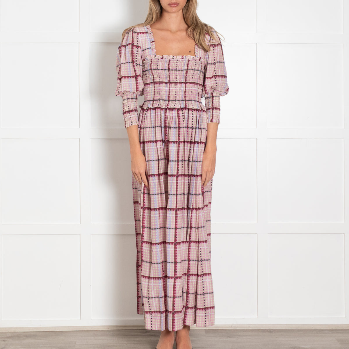 Ganni Moonlight Mauve Square Neck Maxi Dress