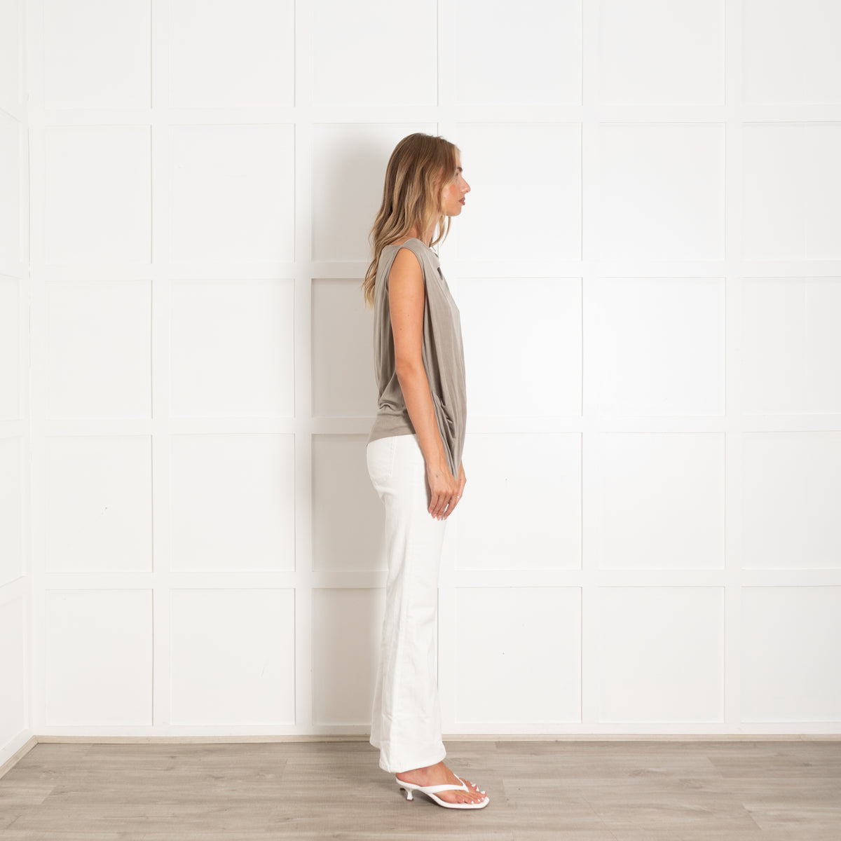 Helmut Lang Grey Draped Asymmetric Top