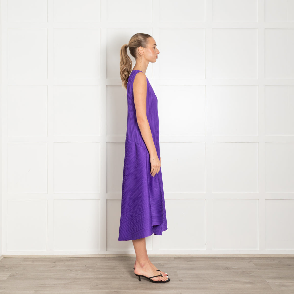 Issey Miyake Pleats Please Purple Sleeveless Asymmetric Dress