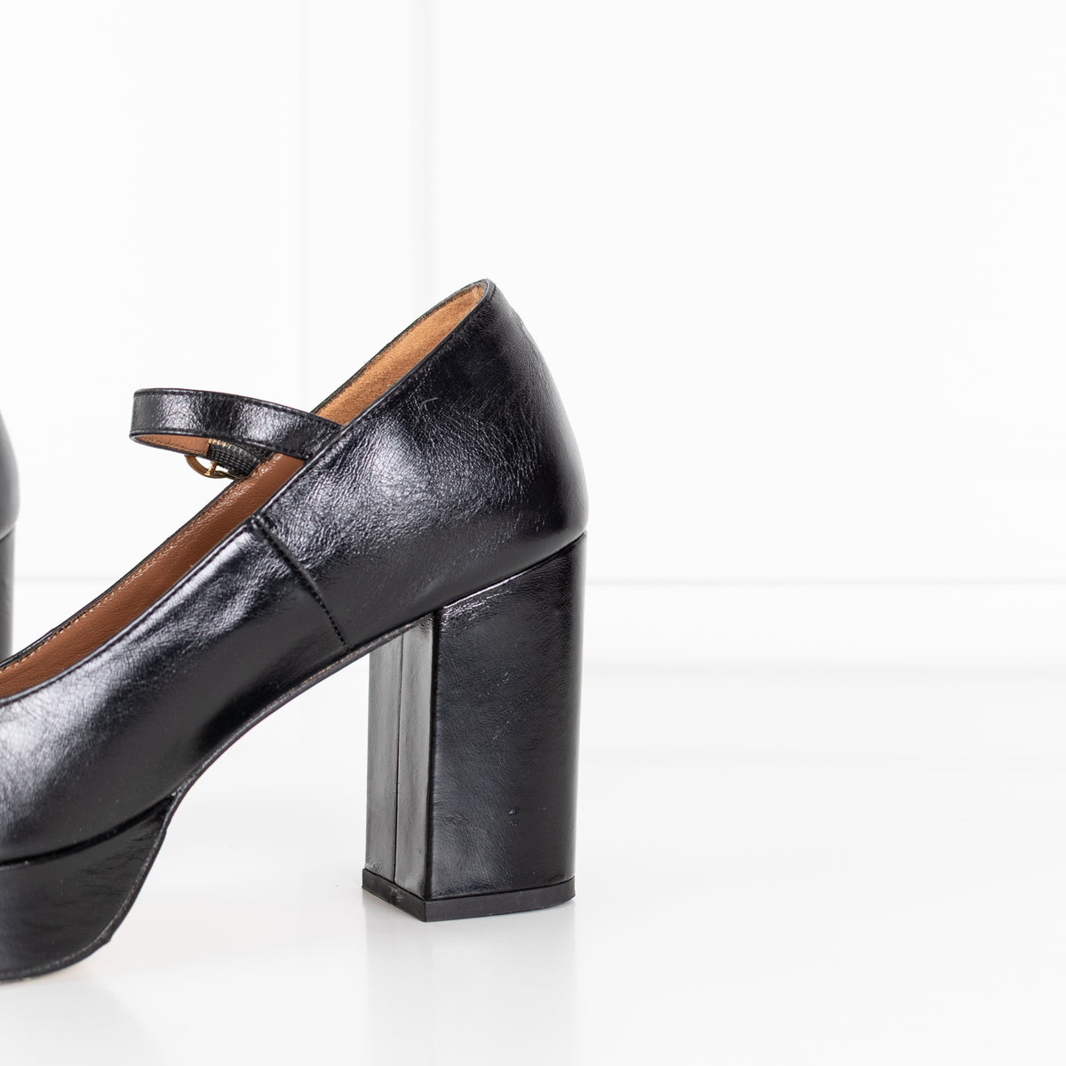 Musier Black Leather Block Heel Shoes