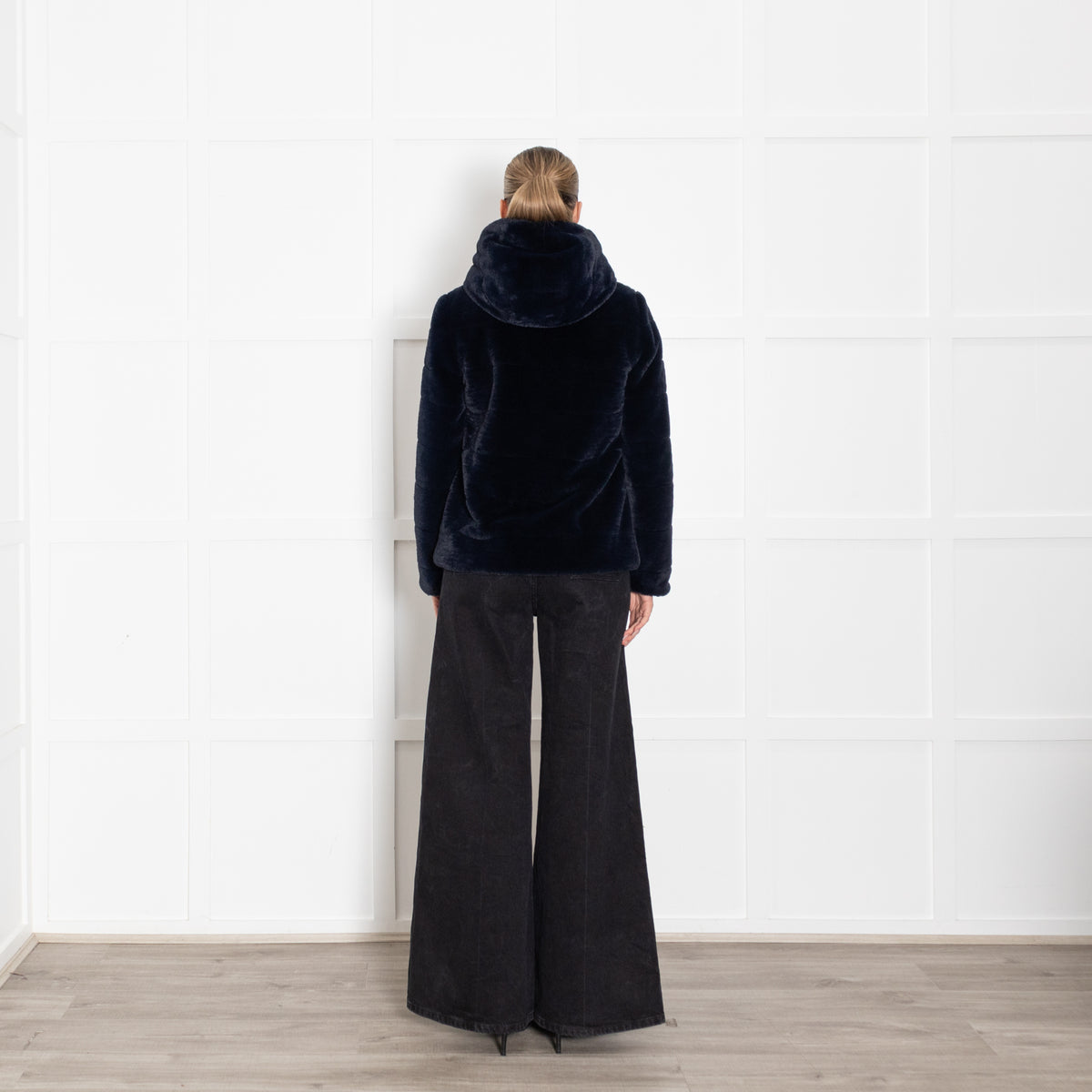 Oakwood Navy Blue Faux Fur Hooded Jacket