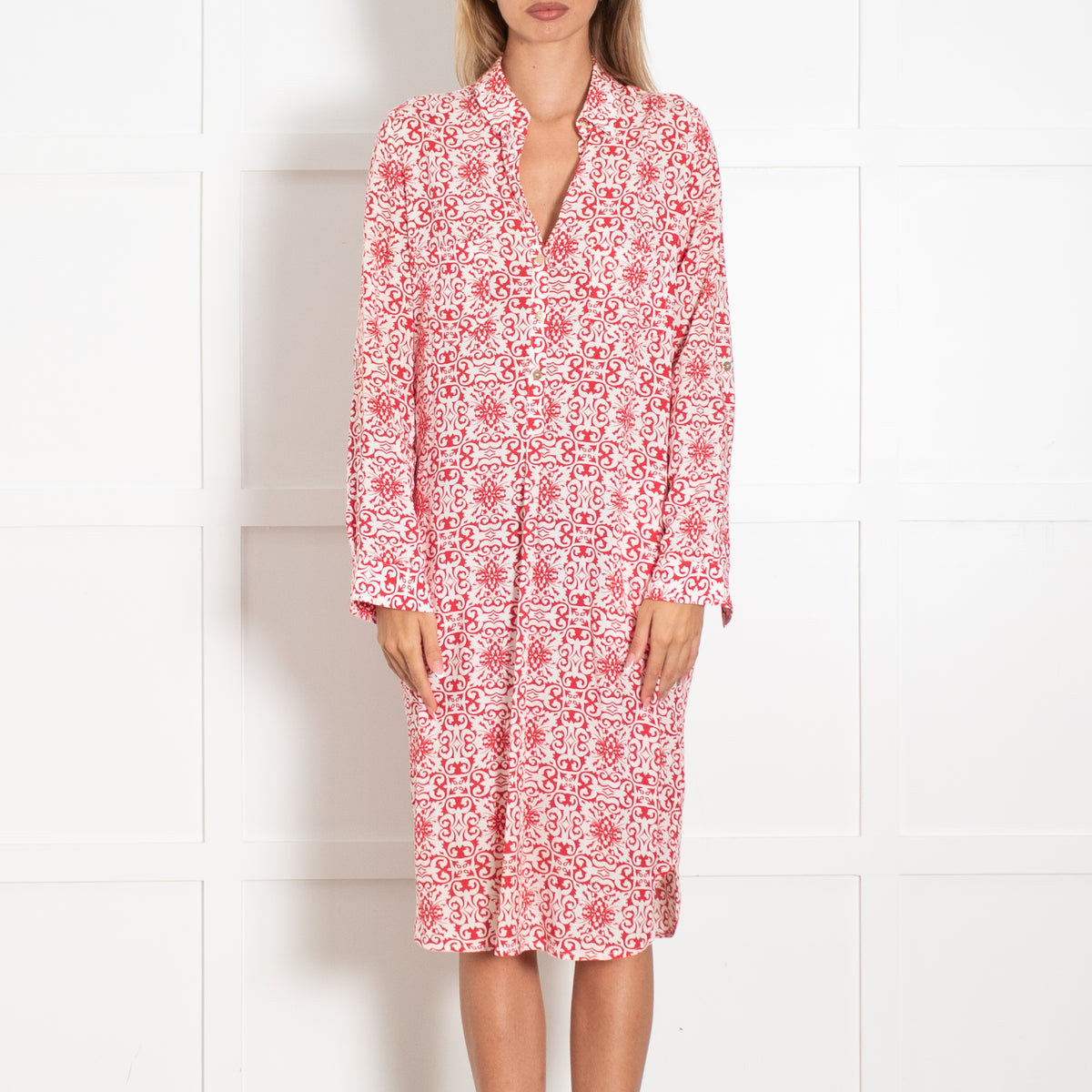 Melissa Odabash Red and White Shirt Dress