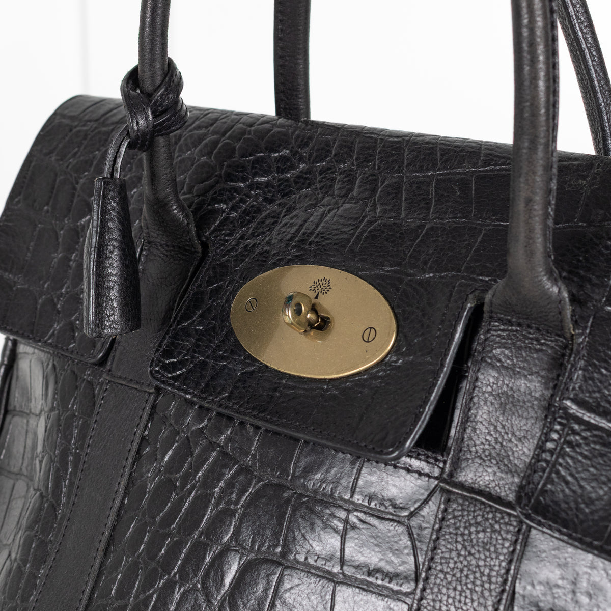 Mulberry Black Moc Croc Bayswater Top Handle Bag