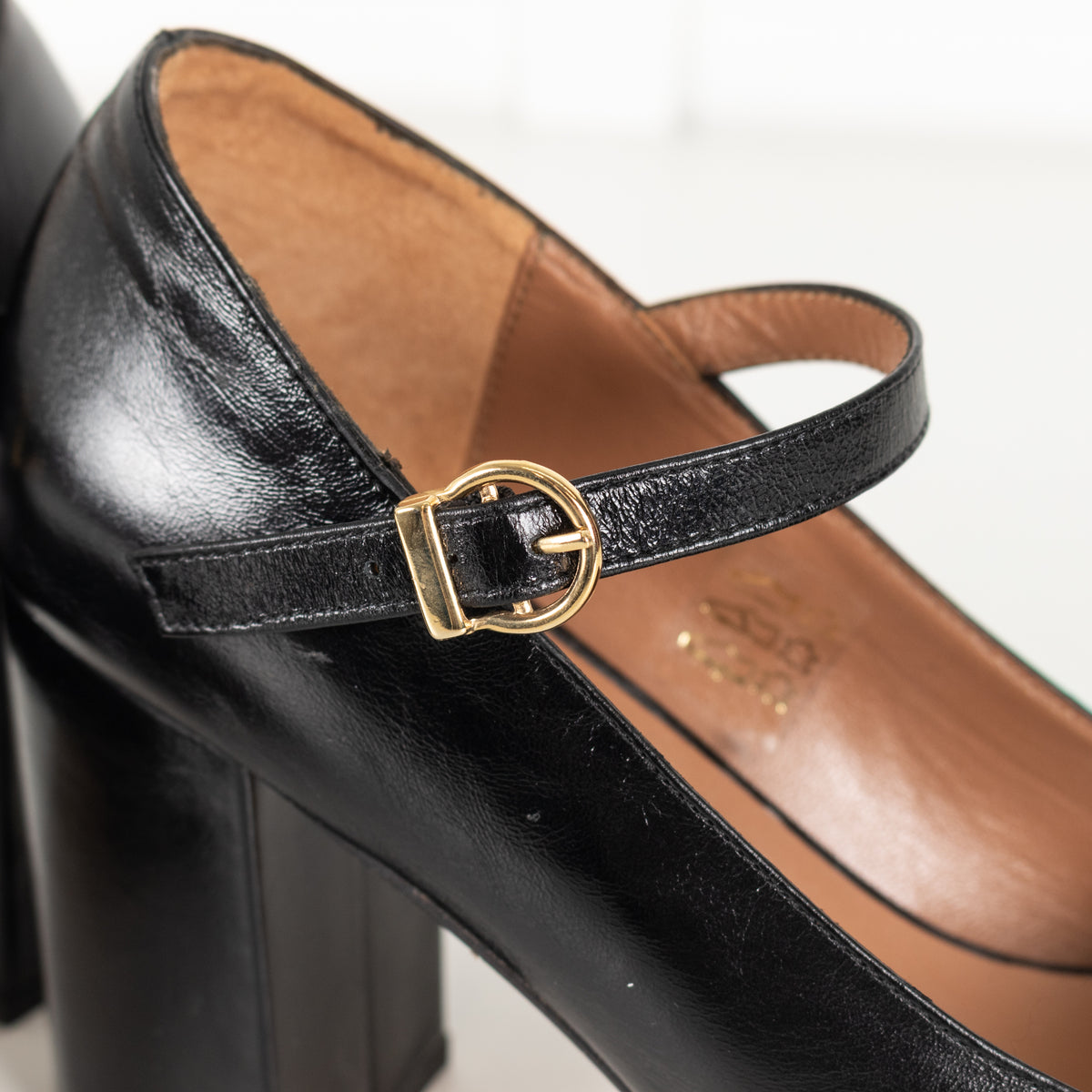 Musier Black Leather Block Heel Shoes