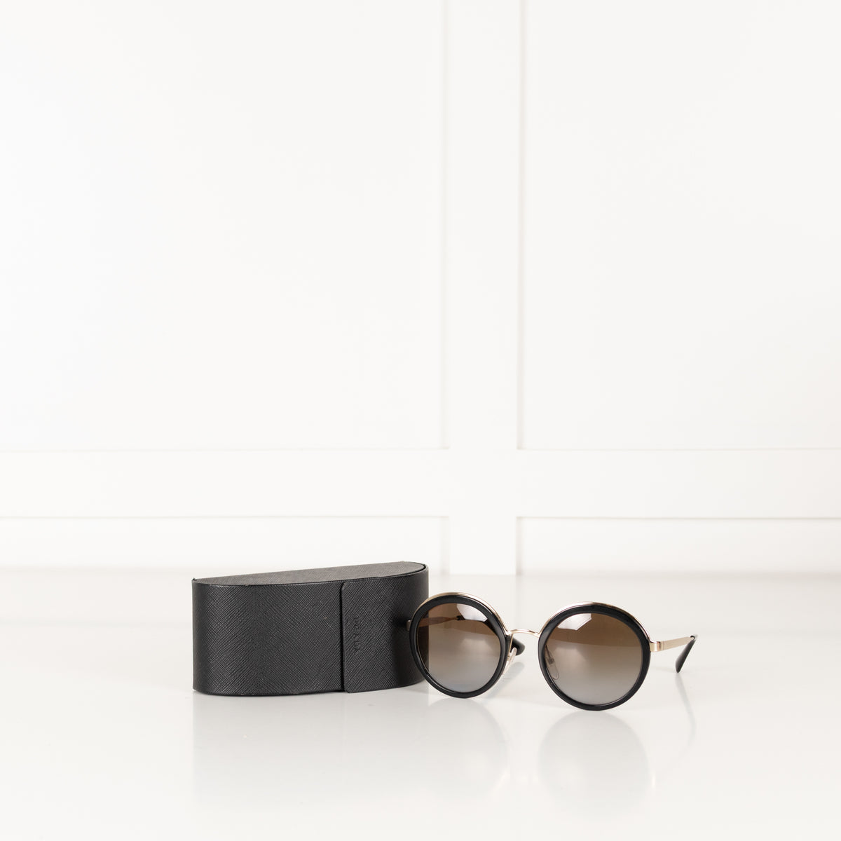 Prada Black & Gold Round Frame Sunglasses