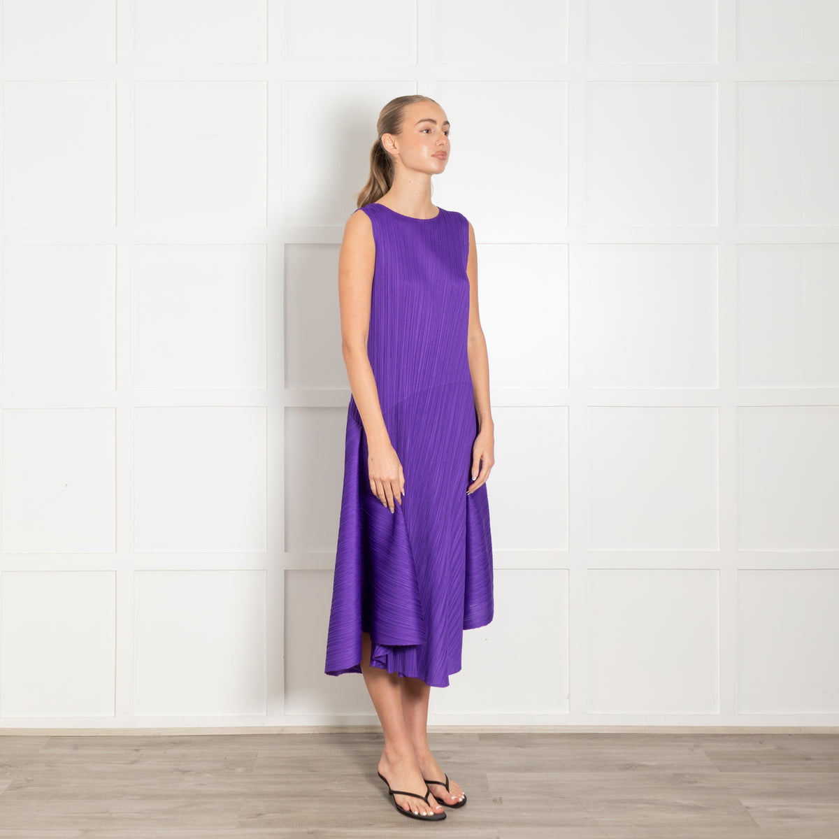 Issey Miyake Pleats Please Purple Sleeveless Asymmetric Dress