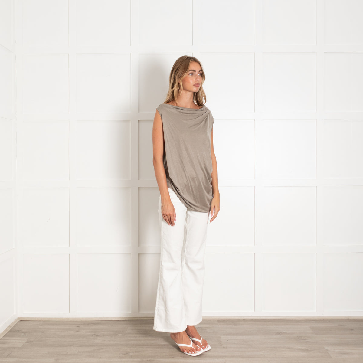 Helmut Lang Grey Draped Asymmetric Top