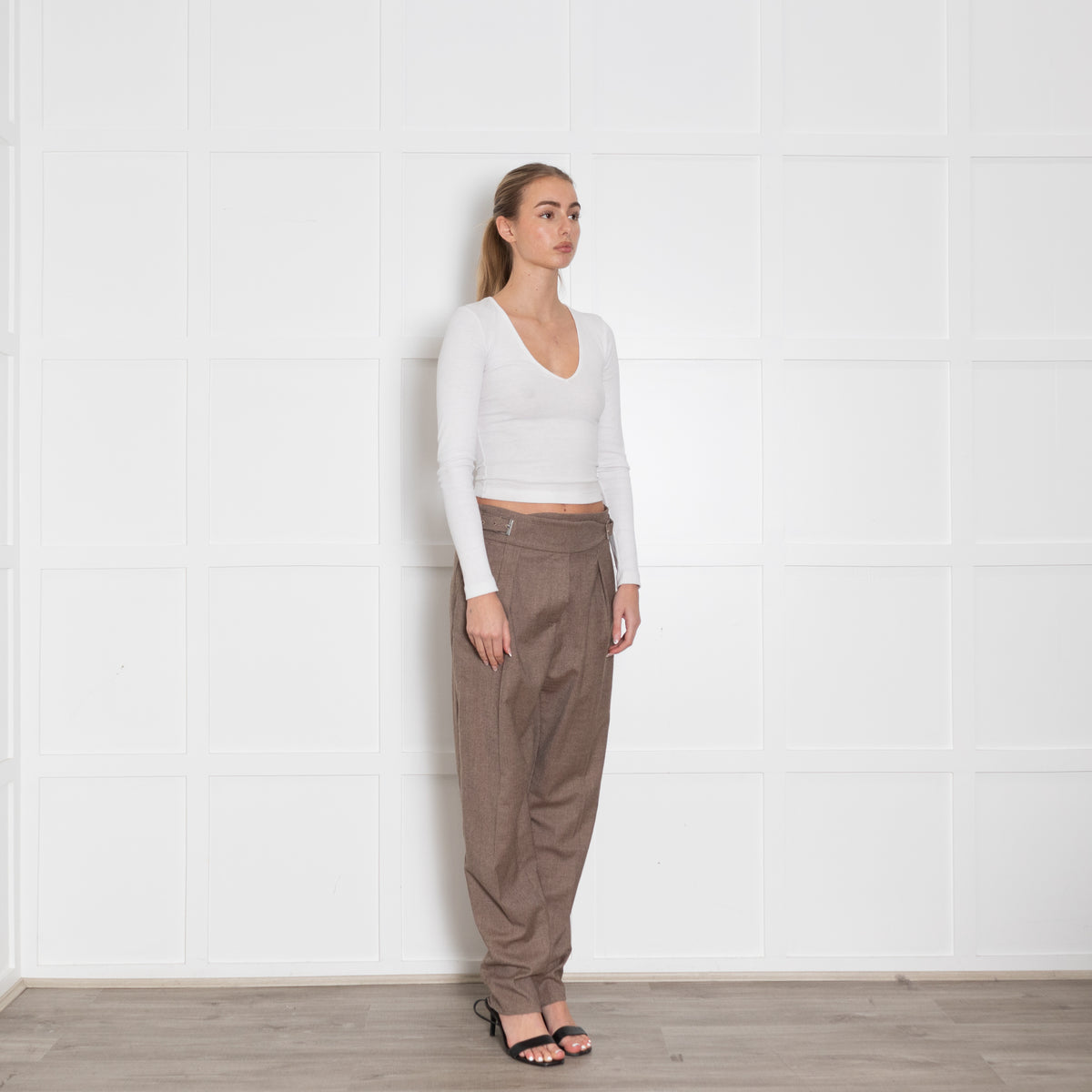 Max Mara Studio Brown Wool Tiny Check Trousers