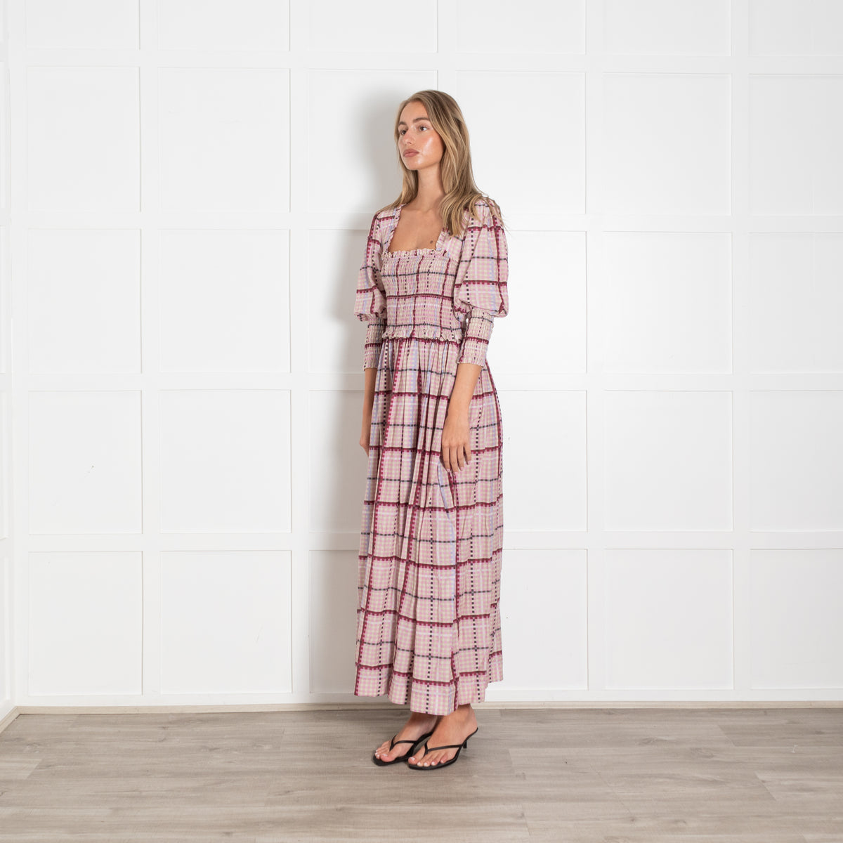 Ganni Moonlight Mauve Square Neck Maxi Dress