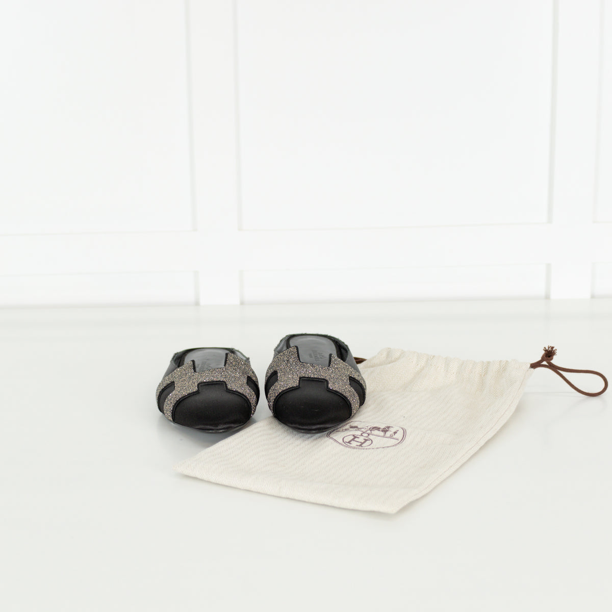 Hermes Black Roxanne Crystal Logo Mules