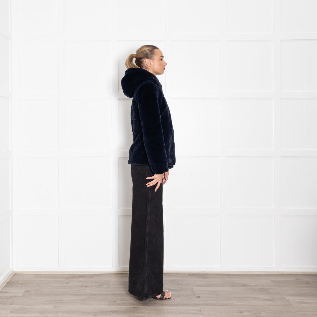 Oakwood Navy Blue Faux Fur Hooded Jacket