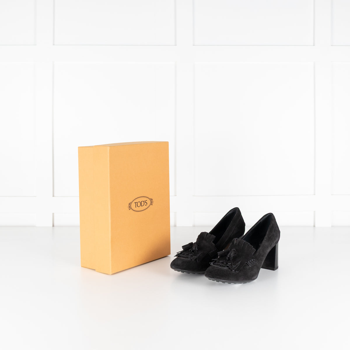 Tod's Black Suede Gomma Heeled Tasselled Loafer