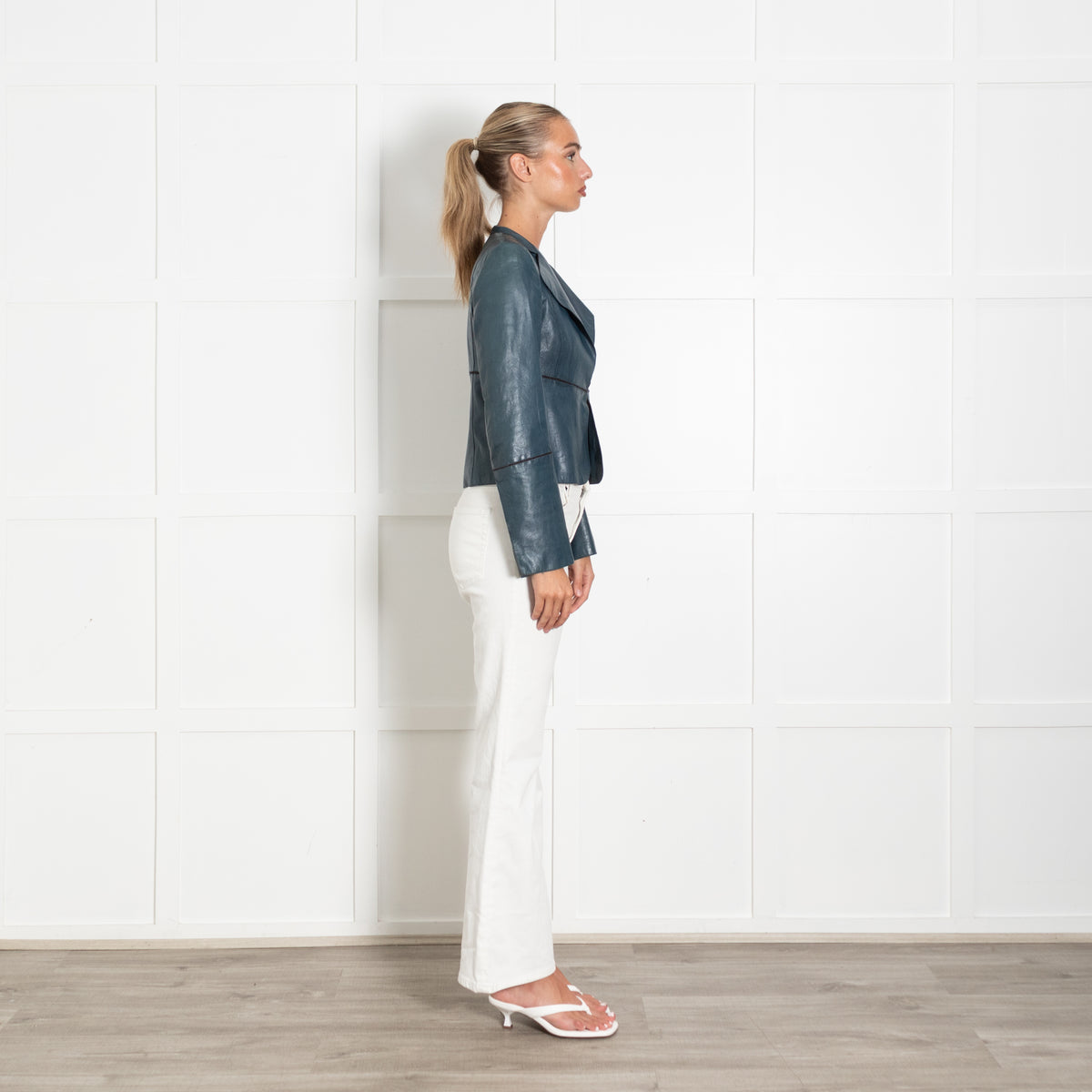 Akris Teal Leather Short Jacket