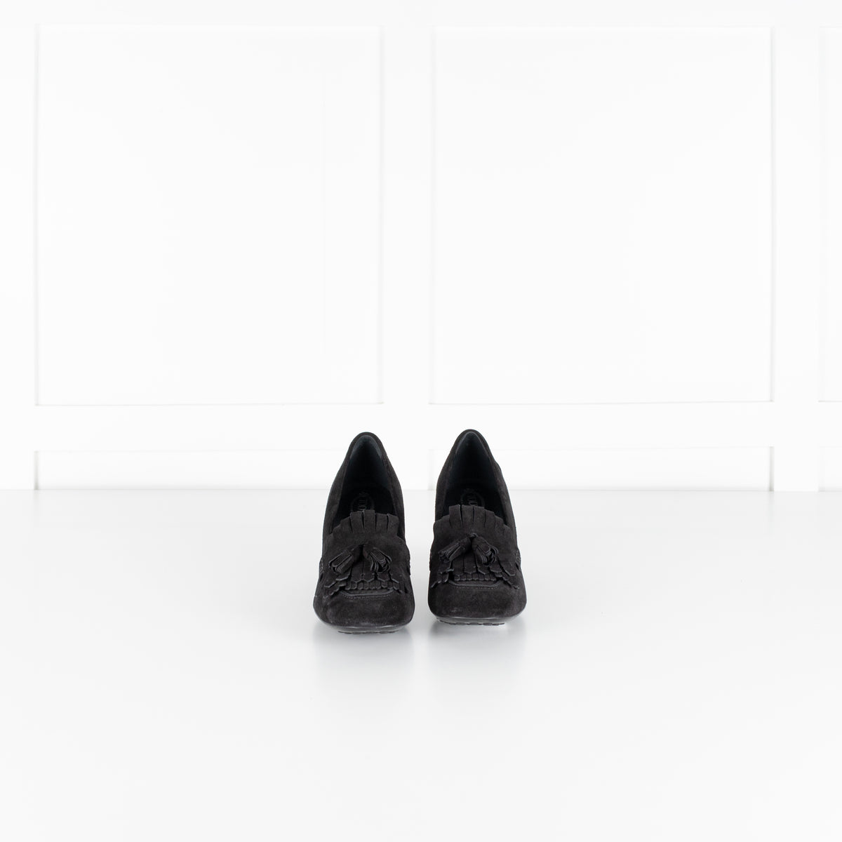 Tod's Black Suede Gomma Heeled Tasselled Loafer