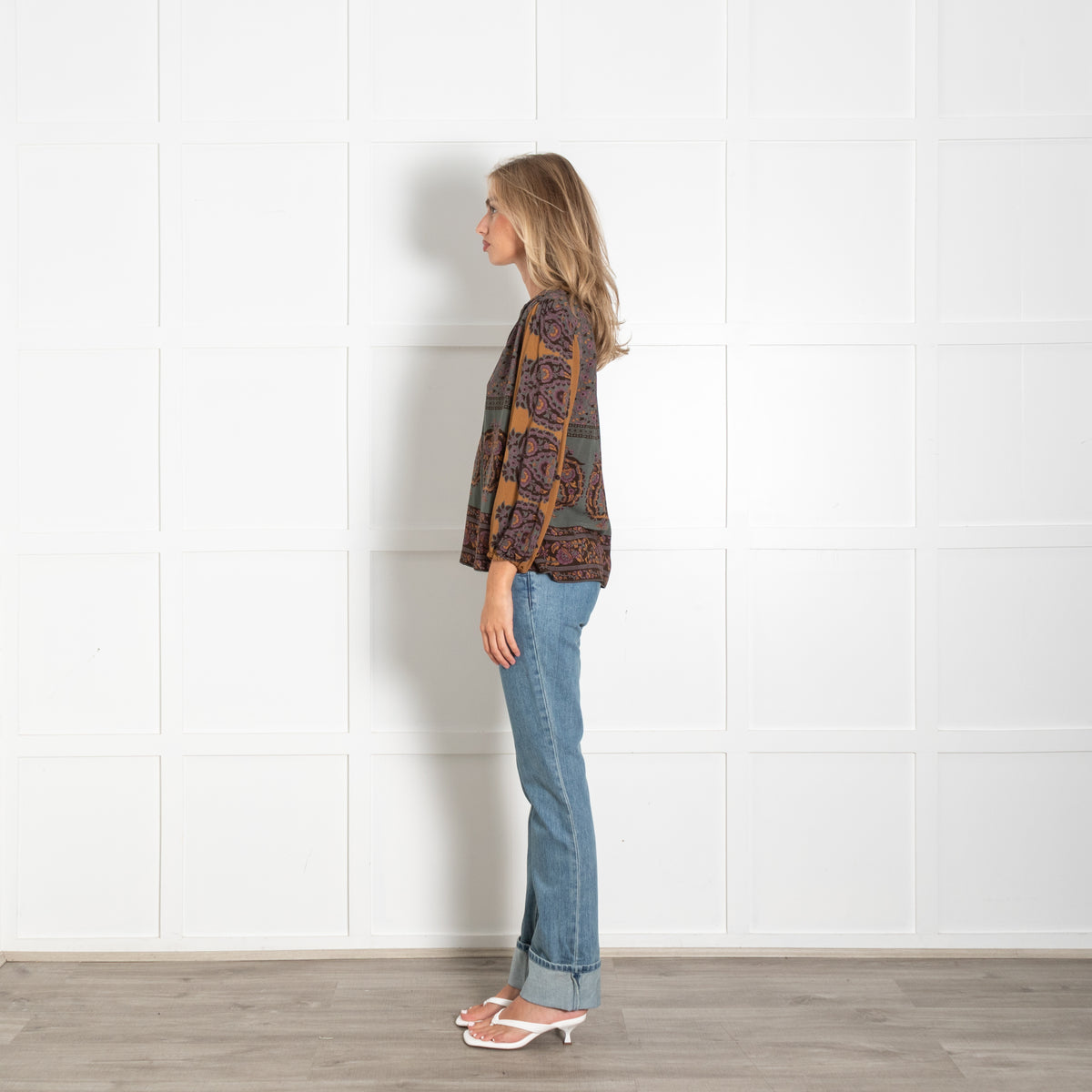 Bash Green Tan Lilac Floral Top