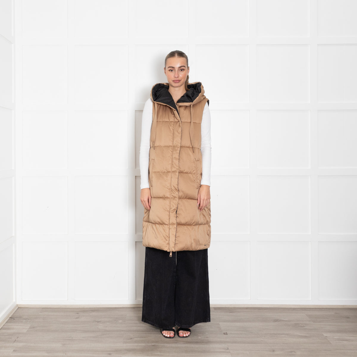 Rino & Pelle Long Brown Puffa Gilet With Hood