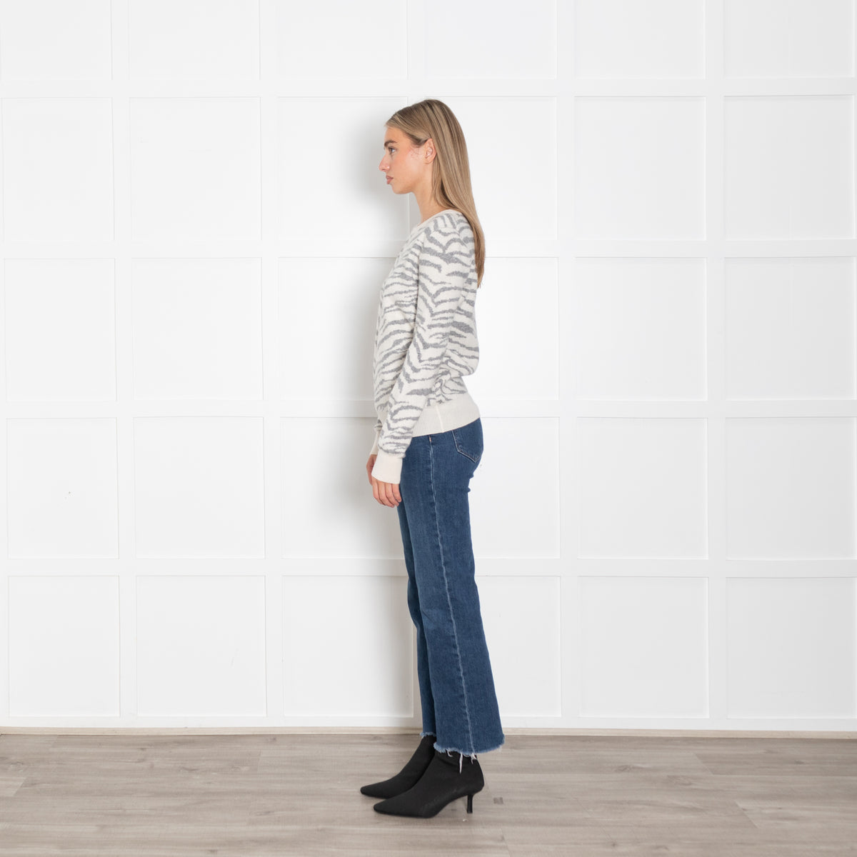Madeleine Thompson Cream Grey Animal Print Sweater