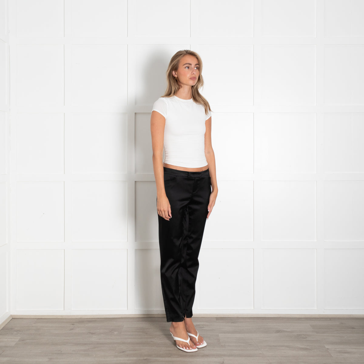 Strenesse Black Satin Trousers With Zip Hem