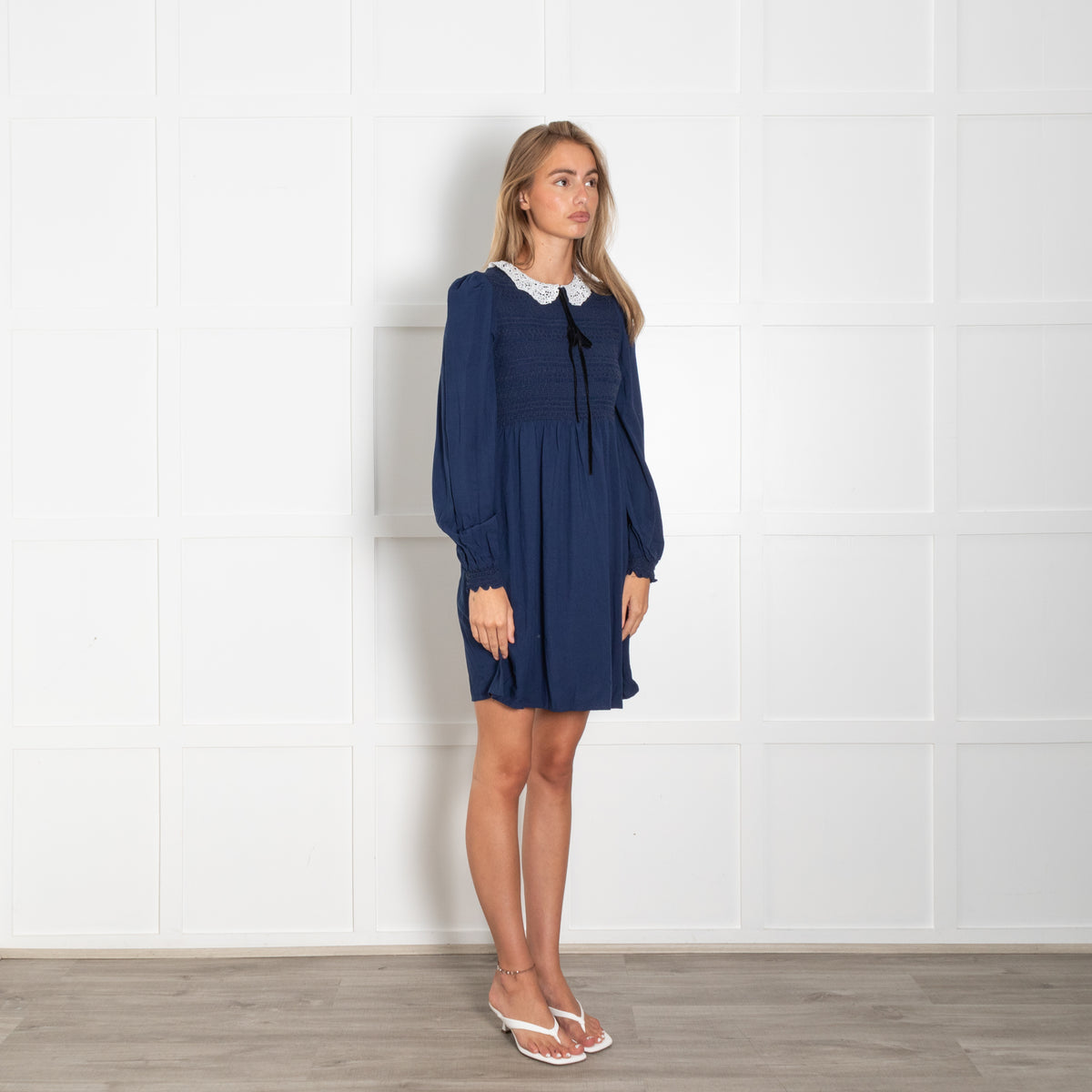 Maje Navy Smock Style Lace Collar Dress