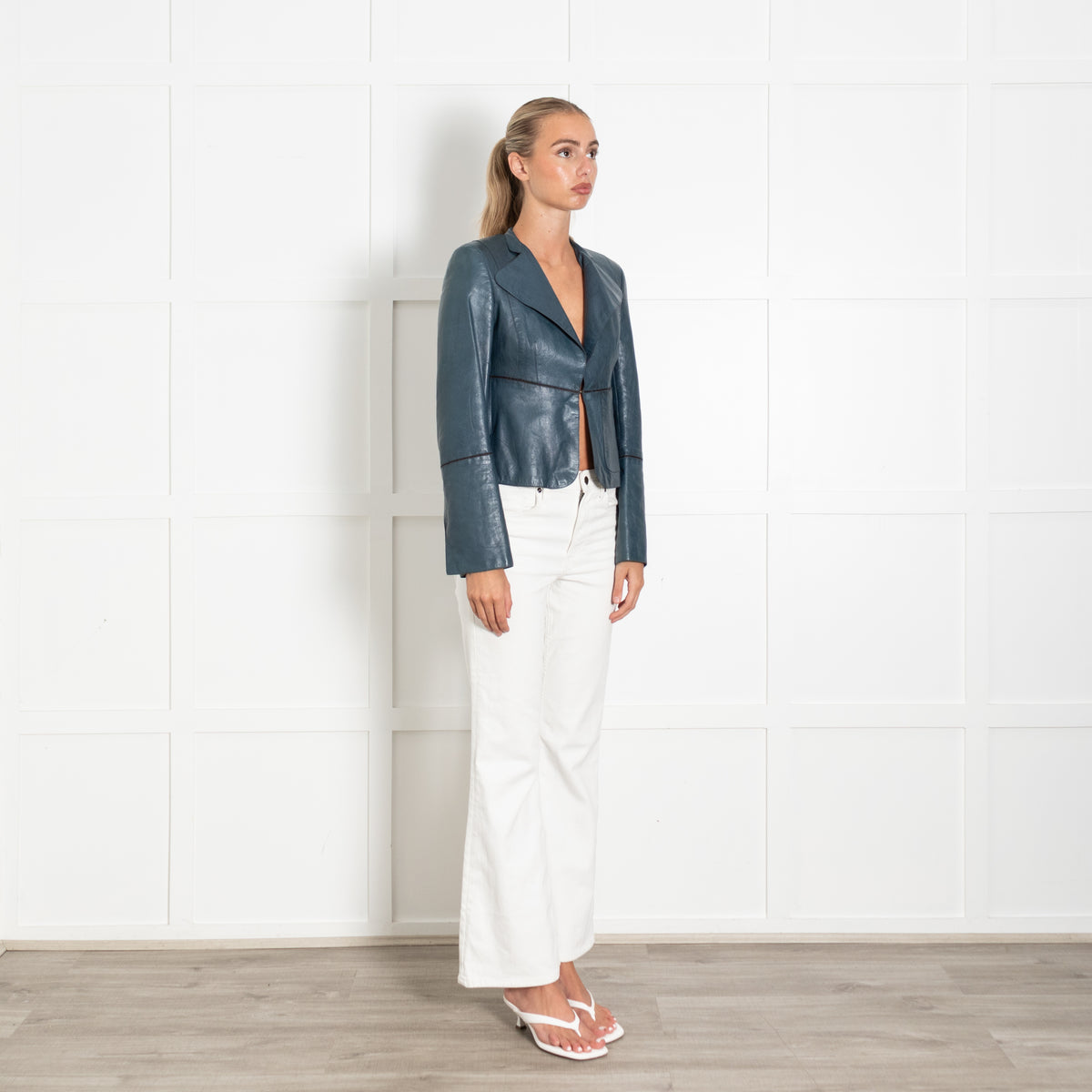 Akris Teal Leather Short Jacket