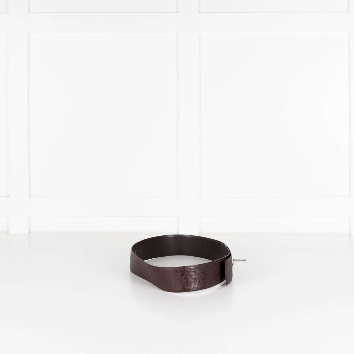 Kenzo Brown Embossed Leather Metal Needle Detail Wide Belt