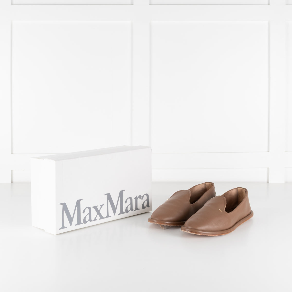 Max Mara Brown Leather Leen Slippers