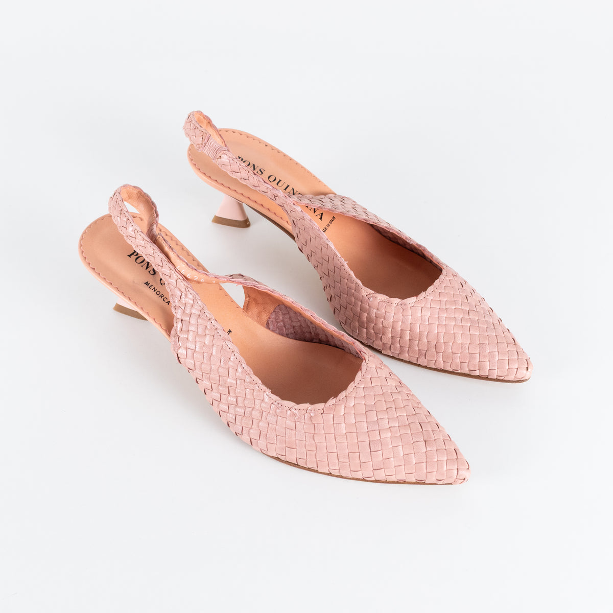 Pons Quintana Dusty Pink Woven Leather Heeled Slingbacks