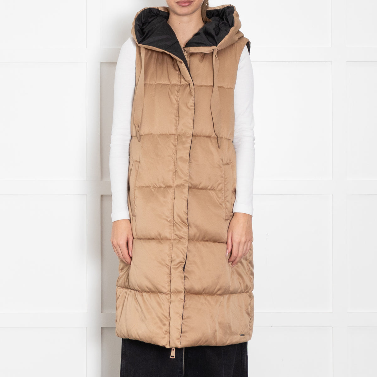 Rino & Pelle Long Brown Puffa Gilet With Hood