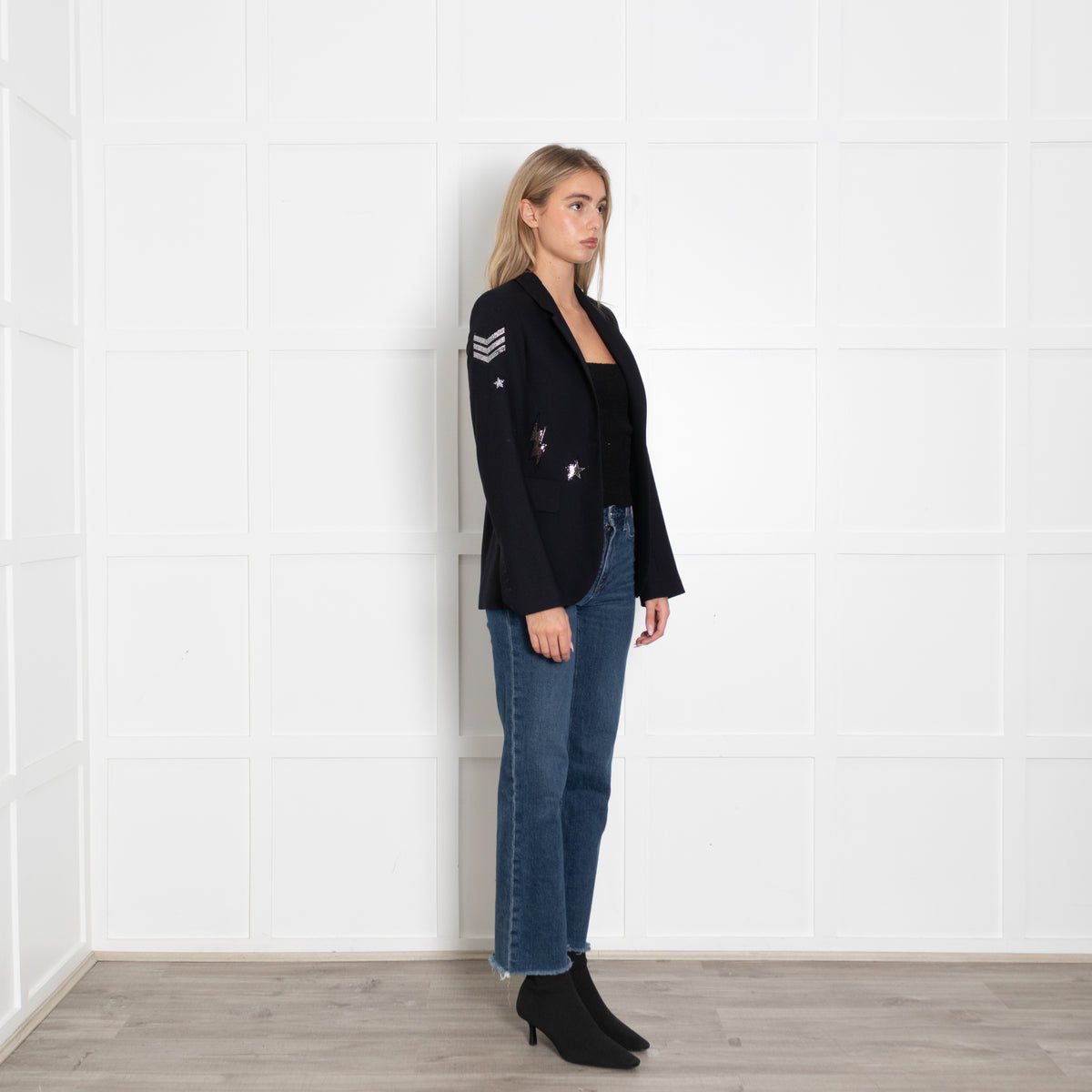 Zadig & Voltaire Black Silver Black Diamonte Embellished Blazer Jacket