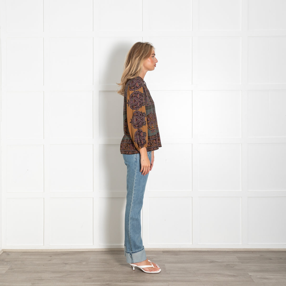 Bash Green Tan Lilac Floral Top