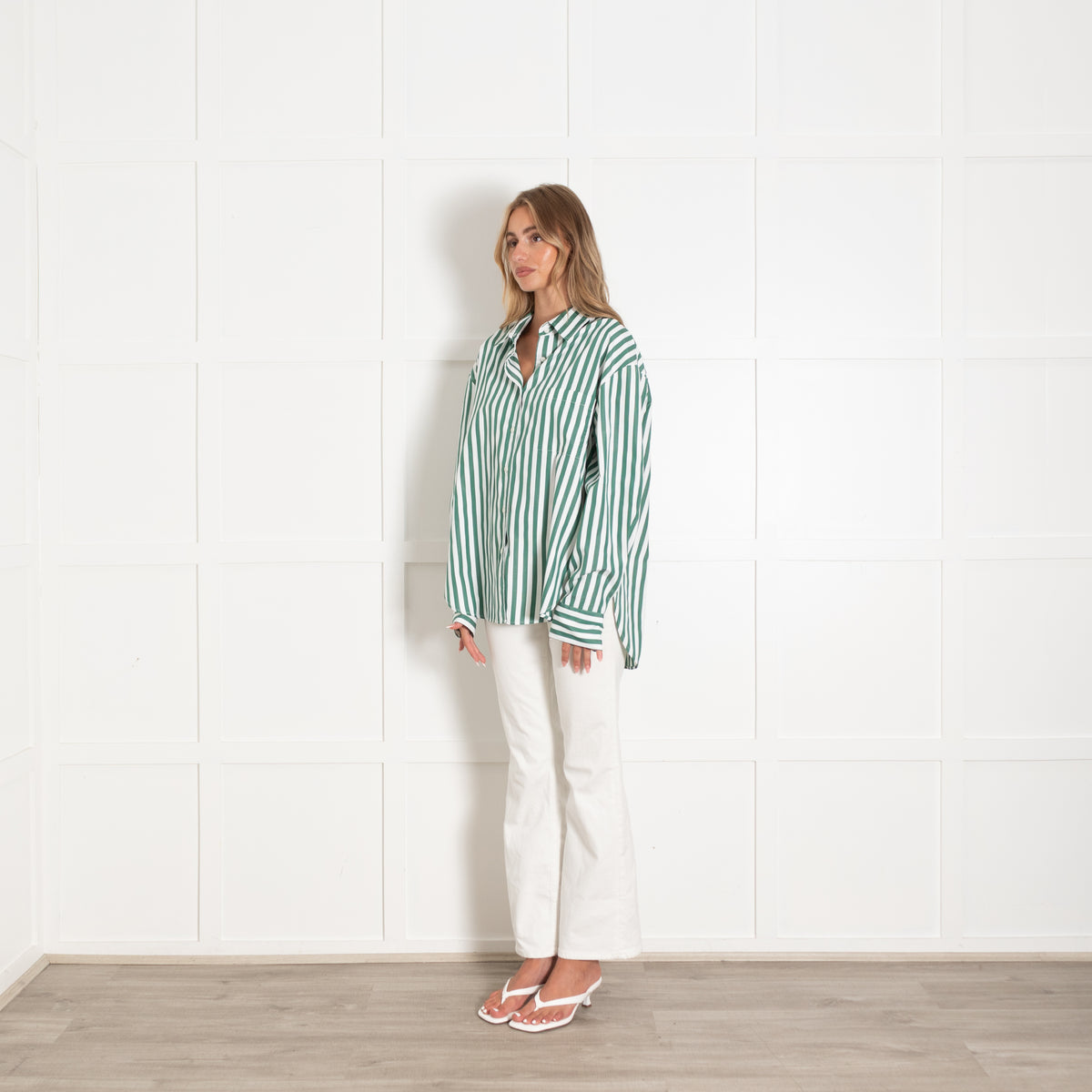 The Frankie Shop Green And White Stripe Oversized Shirt