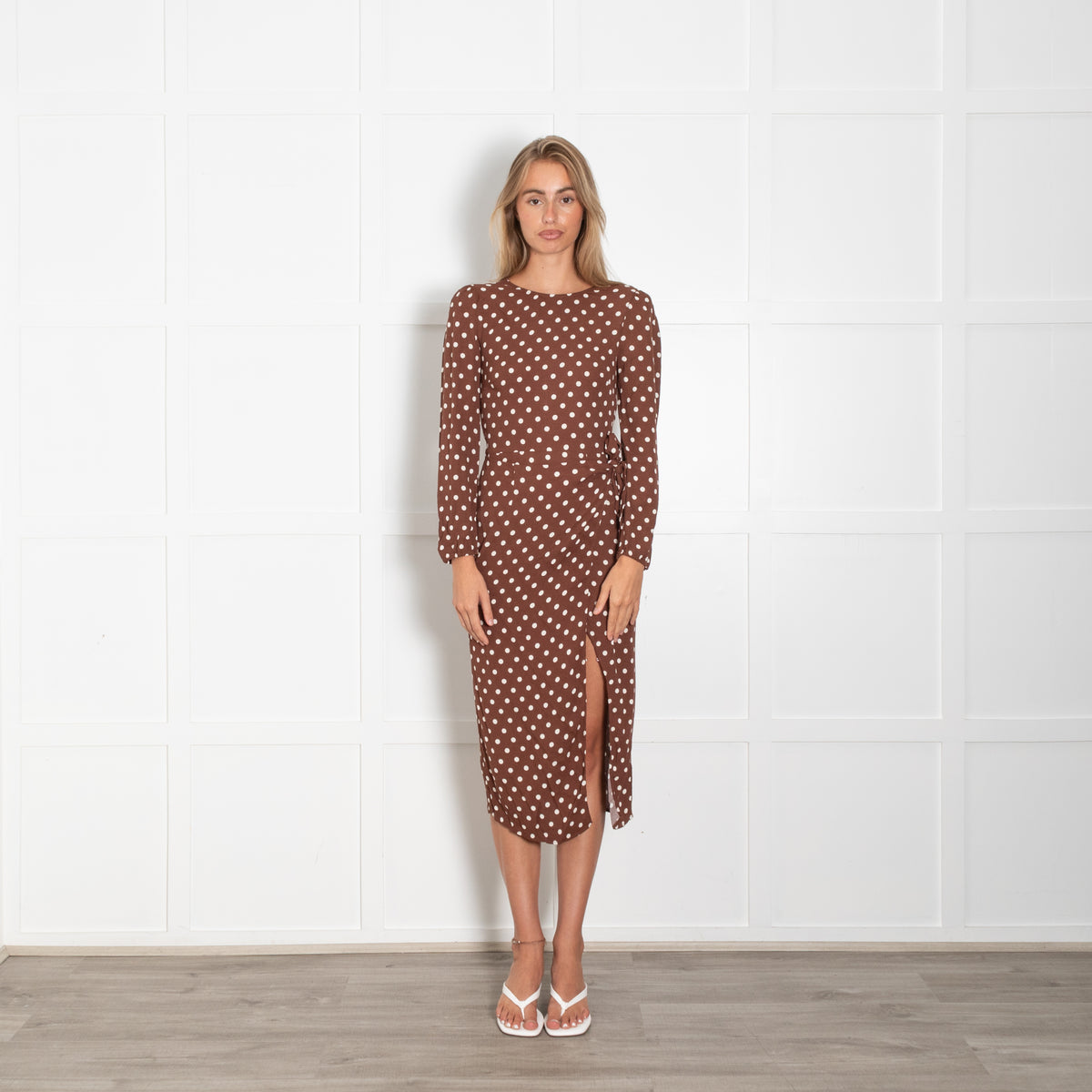 Reformation Brown White Polka Dot Long Sleeve Wrap Detail Dress – Phoenix Style