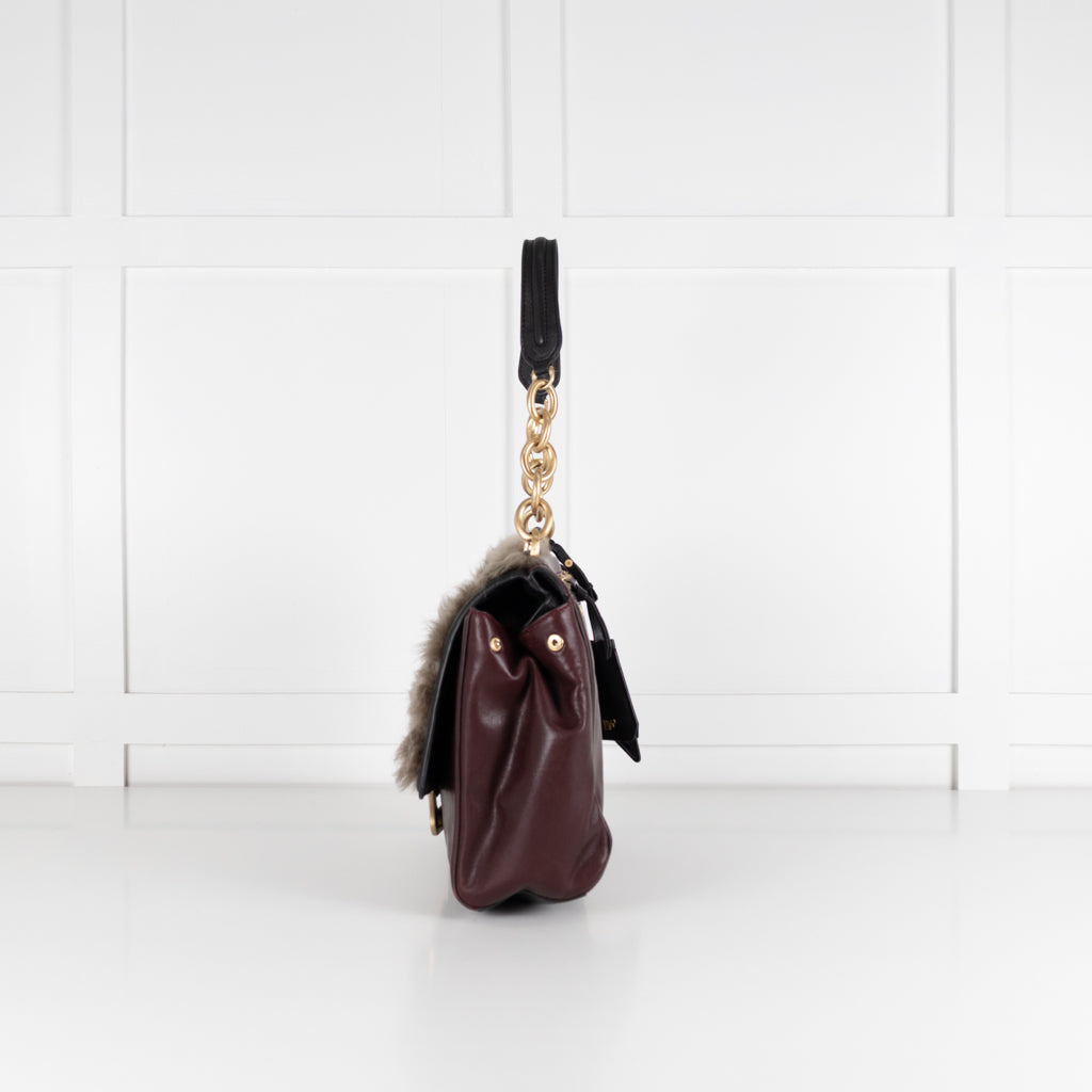 Diane Von Furstenberg Burgundy Fur Flap Harper Charlotte Shoulder Bag