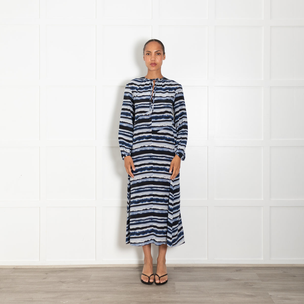 On The Island Blue Striped Silk Maxi Dress