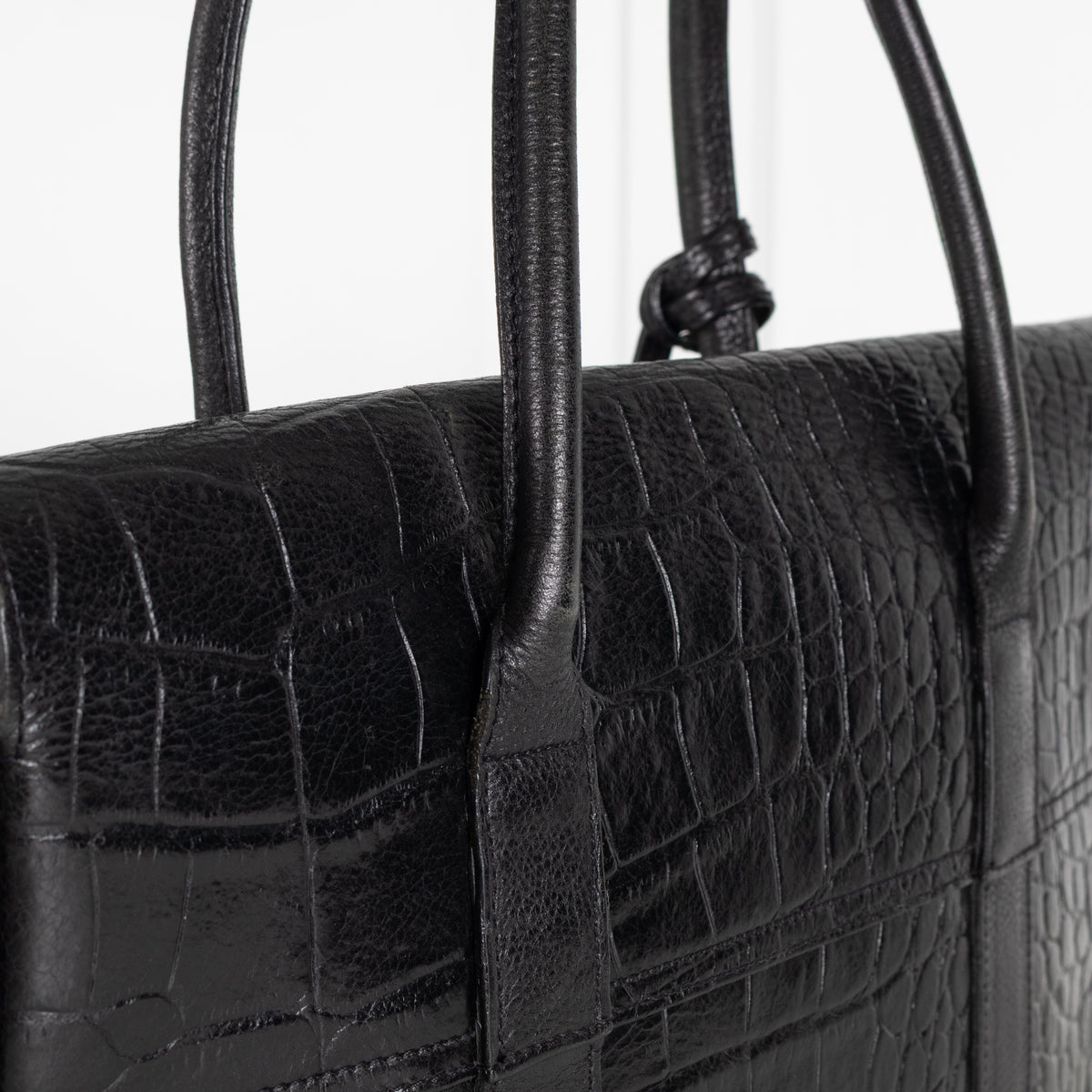 Mulberry Black Moc Croc Bayswater Top Handle Bag