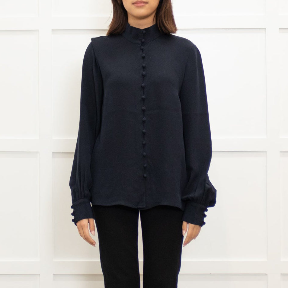 Goat Navy Button Front Blouse