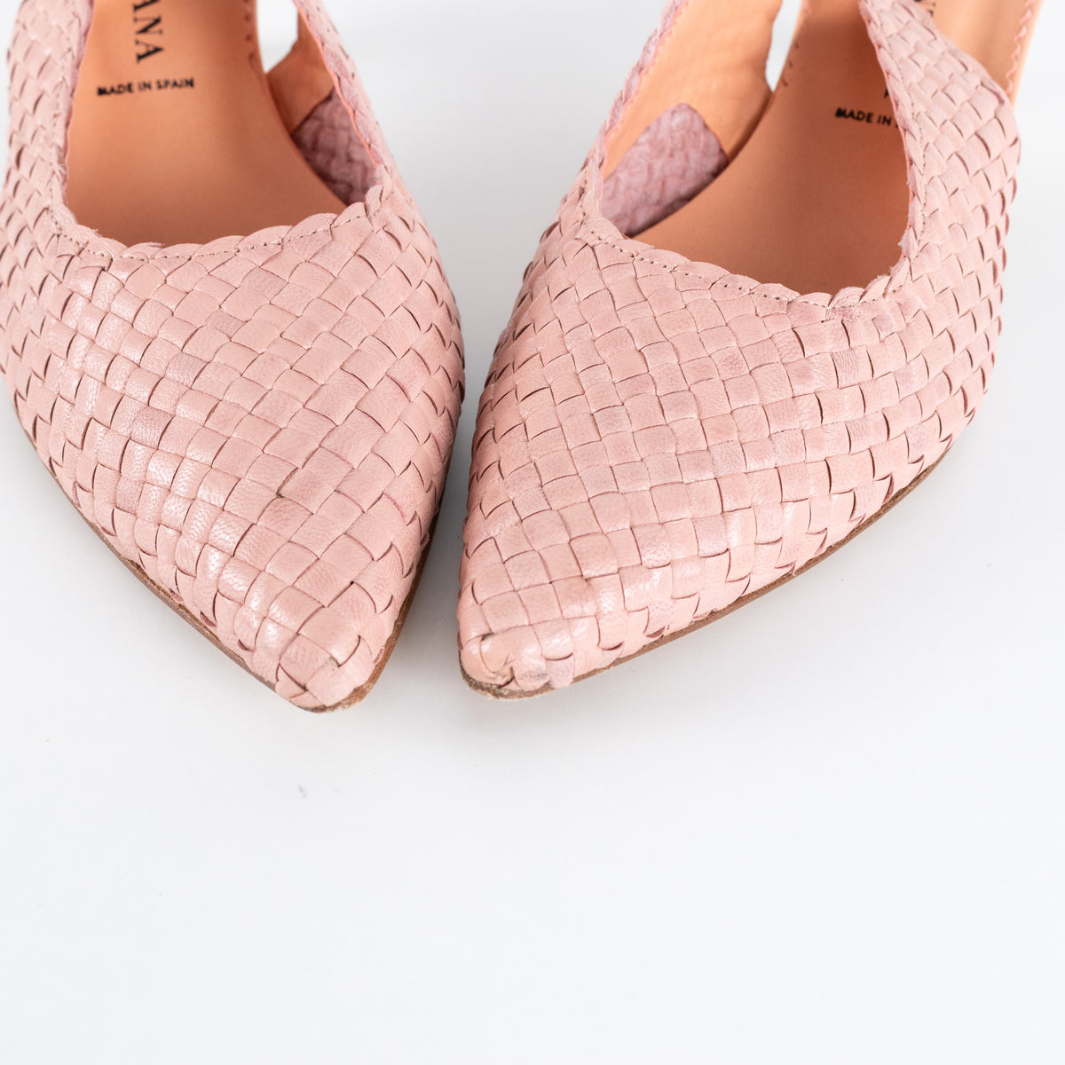 Pons Quintana Dusty Pink Woven Leather Heeled Slingbacks
