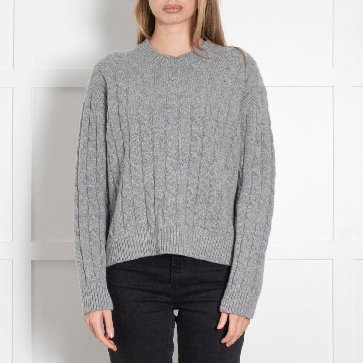 &Daughter Light Grey Cable Wool Jumper