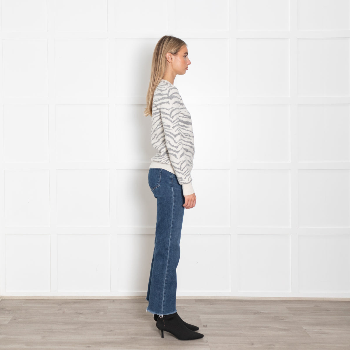 Madeleine Thompson Cream Grey Animal Print Sweater