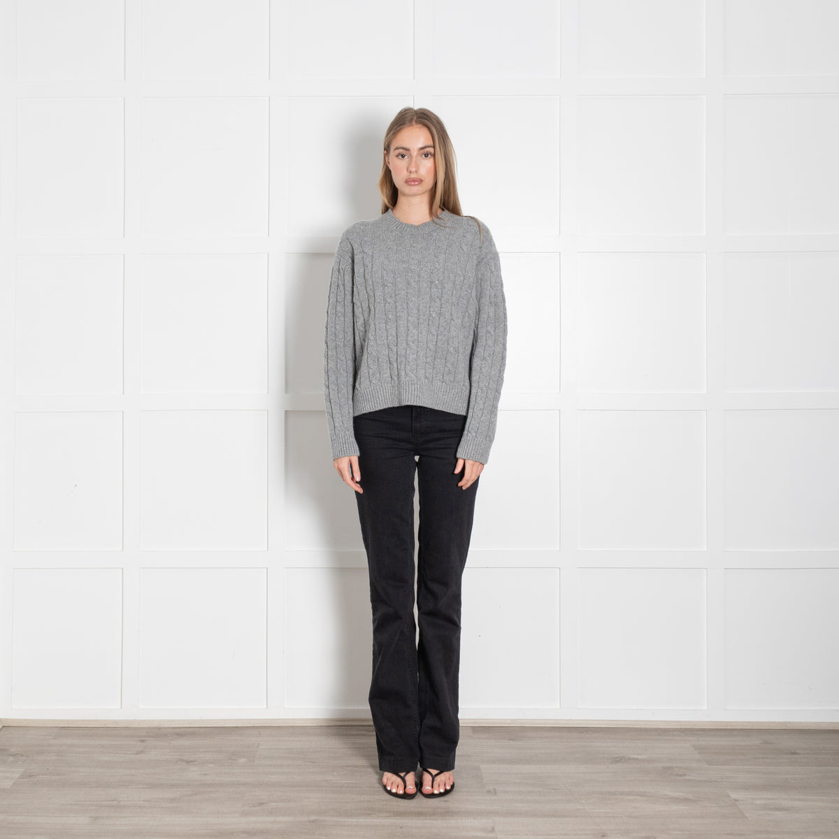 &Daughter Light Grey Cable Wool Jumper