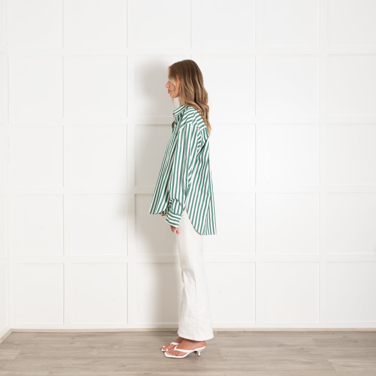 The Frankie Shop Green And White Stripe Oversized Shirt