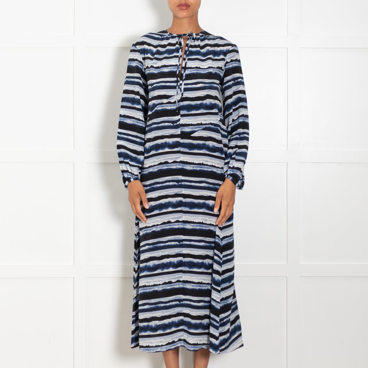 On The Island Blue Striped Silk Maxi Dress