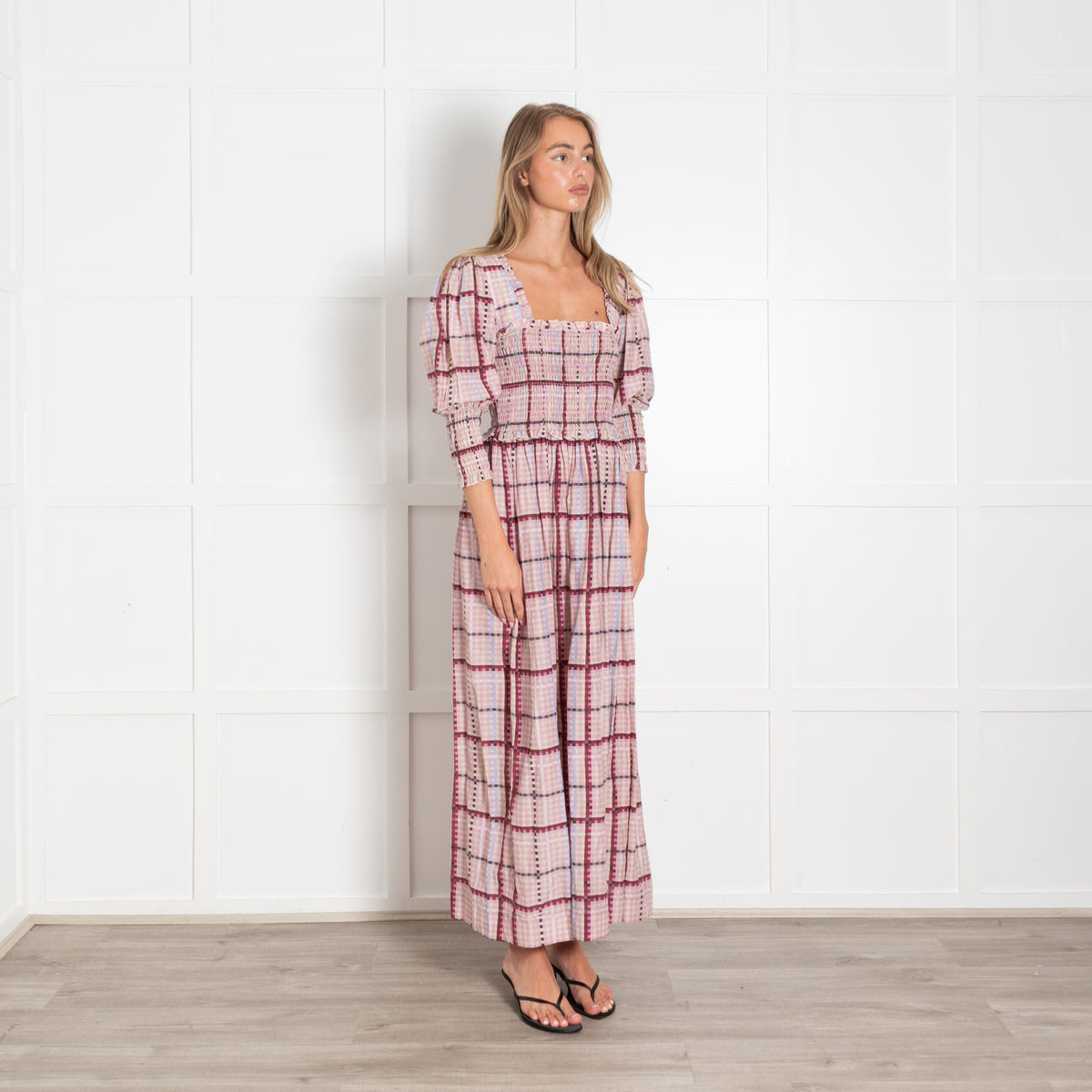 Ganni Moonlight Mauve Square Neck Maxi Dress
