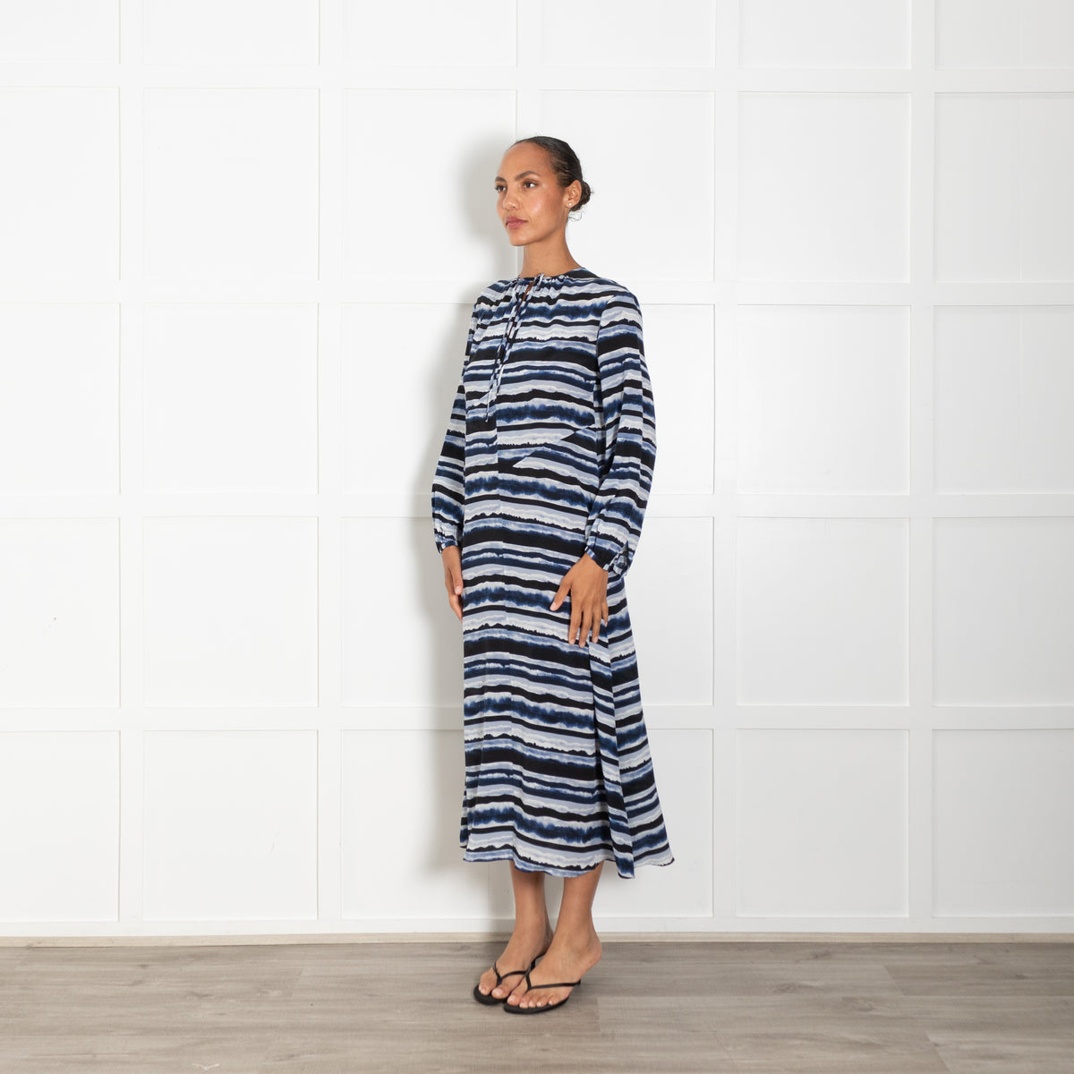 On The Island Blue Striped Silk Maxi Dress