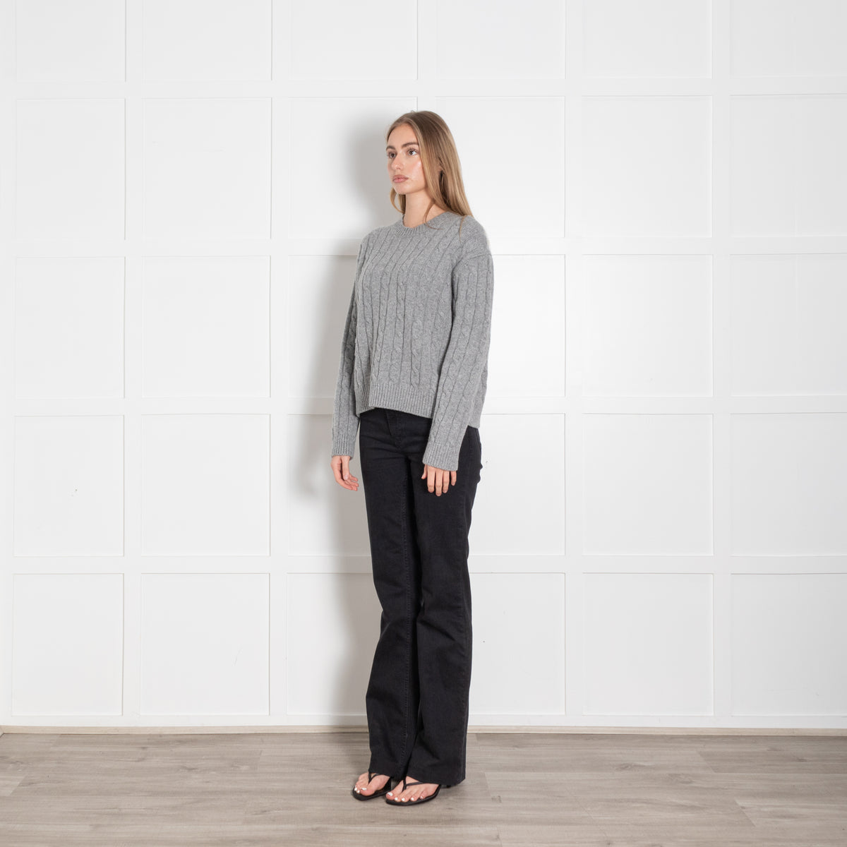 &Daughter Light Grey Cable Wool Jumper