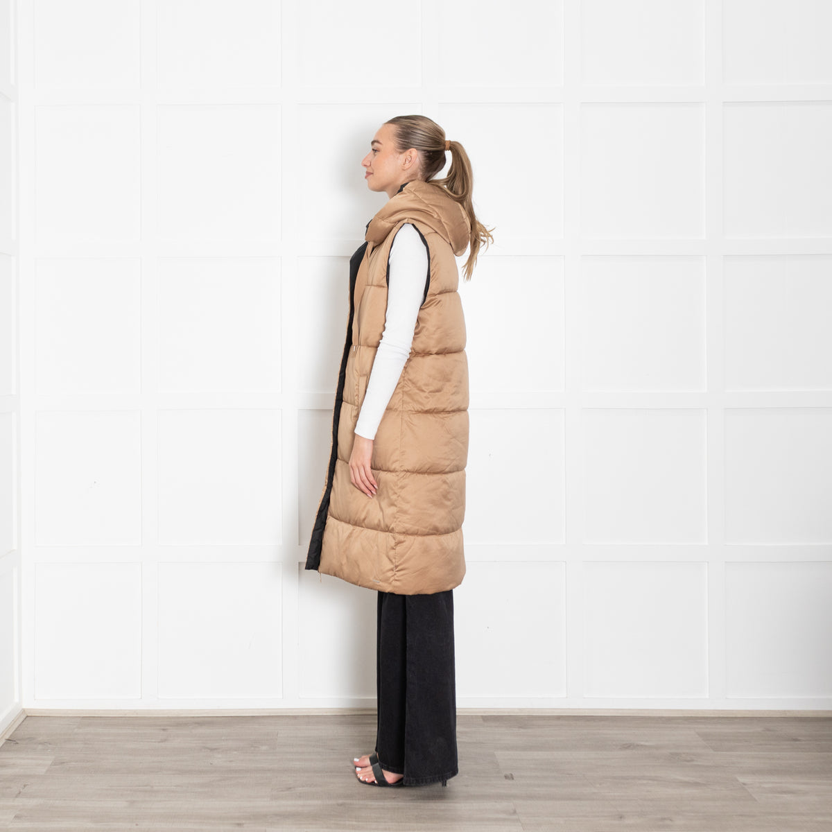 Rino & Pelle Long Brown Puffa Gilet With Hood