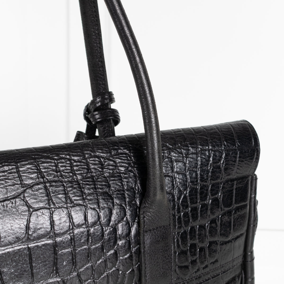 Mulberry Black Moc Croc Bayswater Top Handle Bag