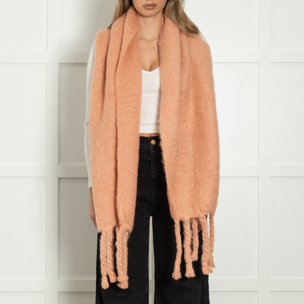 Jil Sander Peach Mohair And Wool Scarf With Giant Fringe