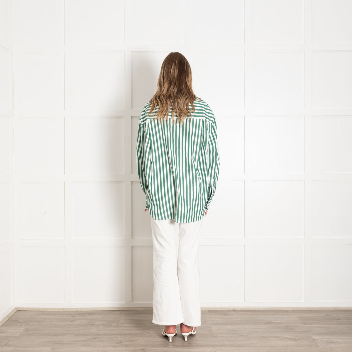 The Frankie Shop Green And White Stripe Oversized Shirt
