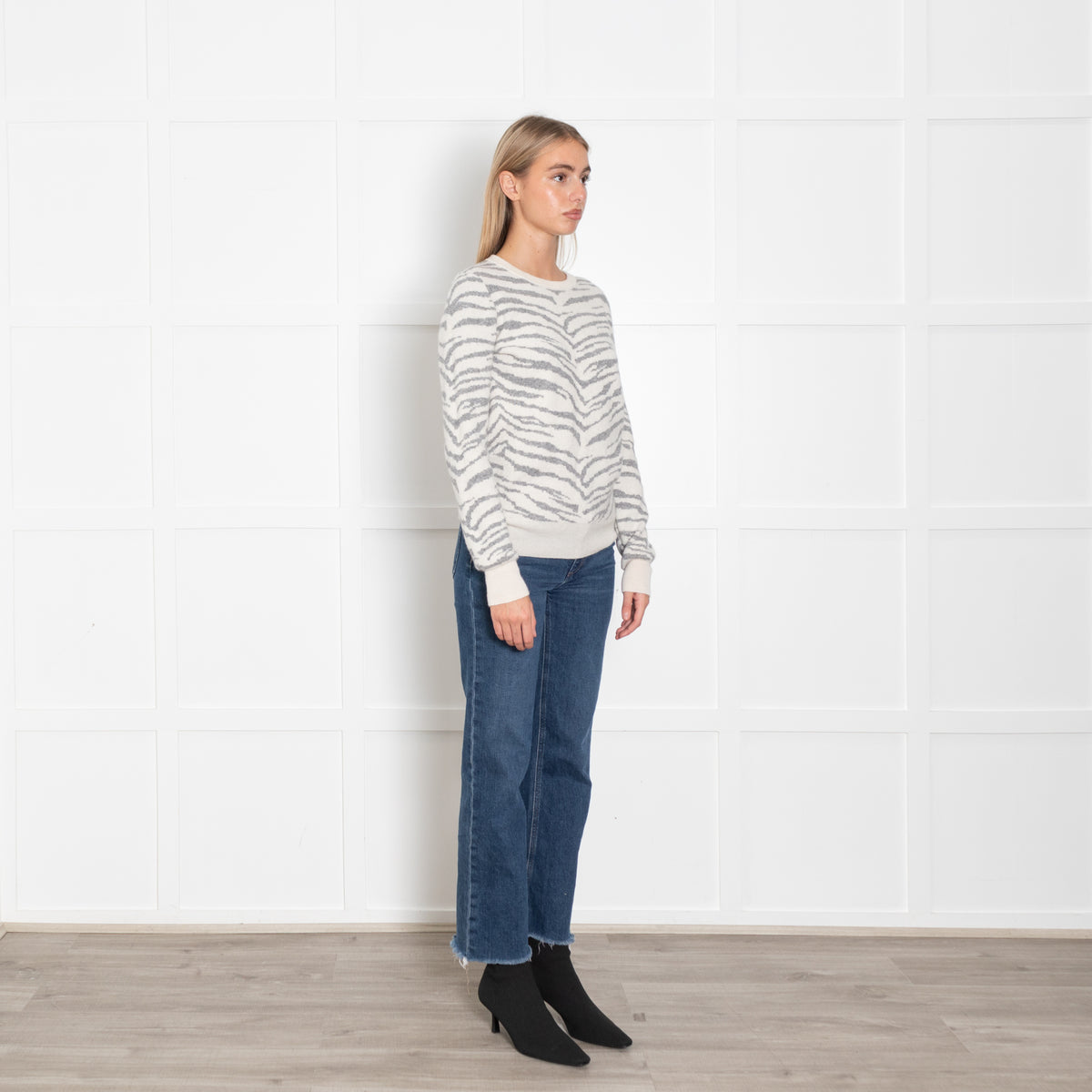 Madeleine Thompson Cream Grey Animal Print Sweater